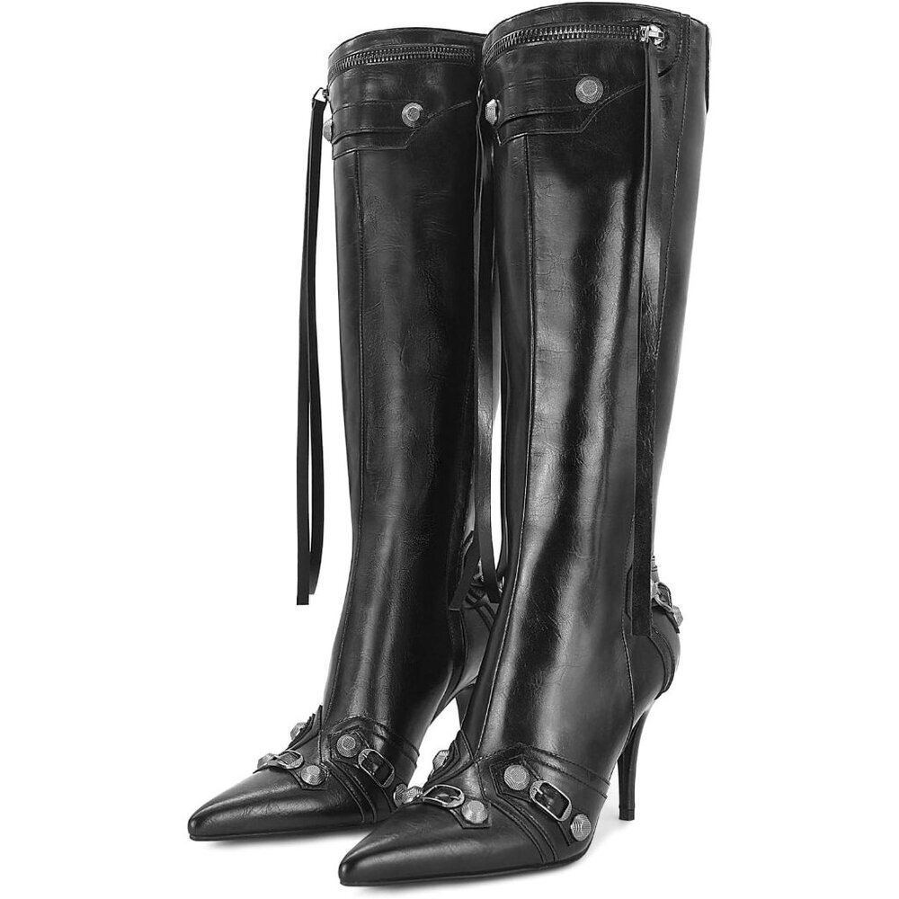 ⚡Women's Black Stiletto Black Knee High Boot Sexy Pointed Toe Fashion High Heel